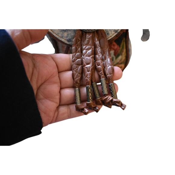 Vintage 80s Mallrat Academia Acid Washed Denim Floral Tapestry Tote Bag Purse - Picture 8 of 10